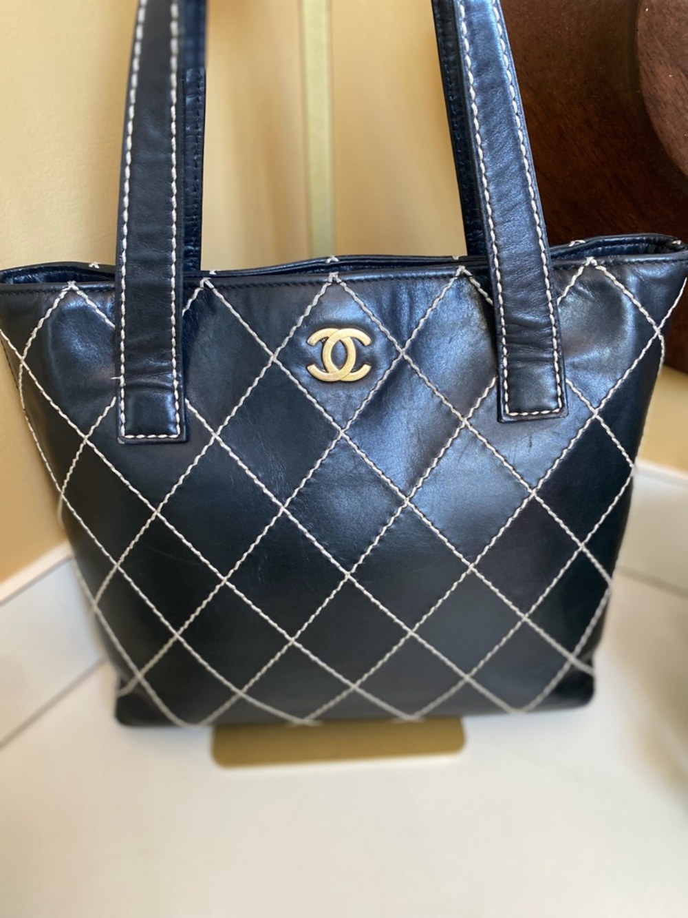 CHANEL BLACK WILD STITCH VIVIAN BLACK GOLD LABEL